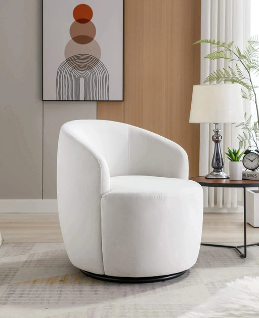Velvet Fabric Swivel Accent Barrel Armchair with Black Powder Coated Metal Ring-DTYStore