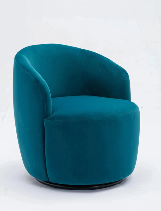 Velvet Fabric Swivel Accent Barrel Armchair with Black Powder Coated Metal Ring-DTYStore