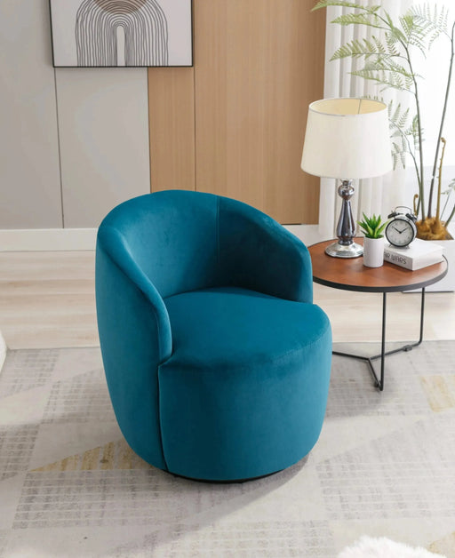 Velvet Fabric Swivel Accent Barrel Armchair with Black Powder Coated Metal Ring-DTYStore