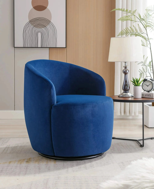 Velvet Fabric Swivel Accent Barrel Armchair with Black Powder Coated Metal Ring-DTYStore