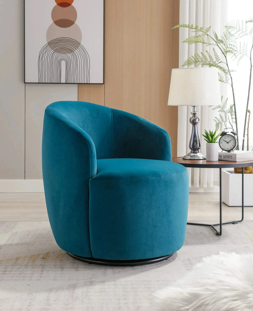 Velvet Fabric Swivel Accent Barrel Armchair with Black Powder Coated Metal Ring-DTYStore