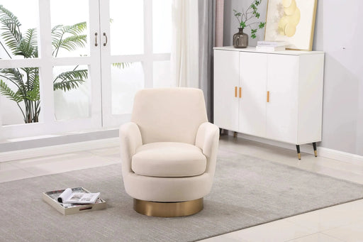 Velvet Swivel Barrel Chair, Swivel Accent Chairs Armchair for Living Room, Reading Chairs for Bedroom Comfy, Round Barrel Chairs with Gold Stainless Steel Base-DTYStore