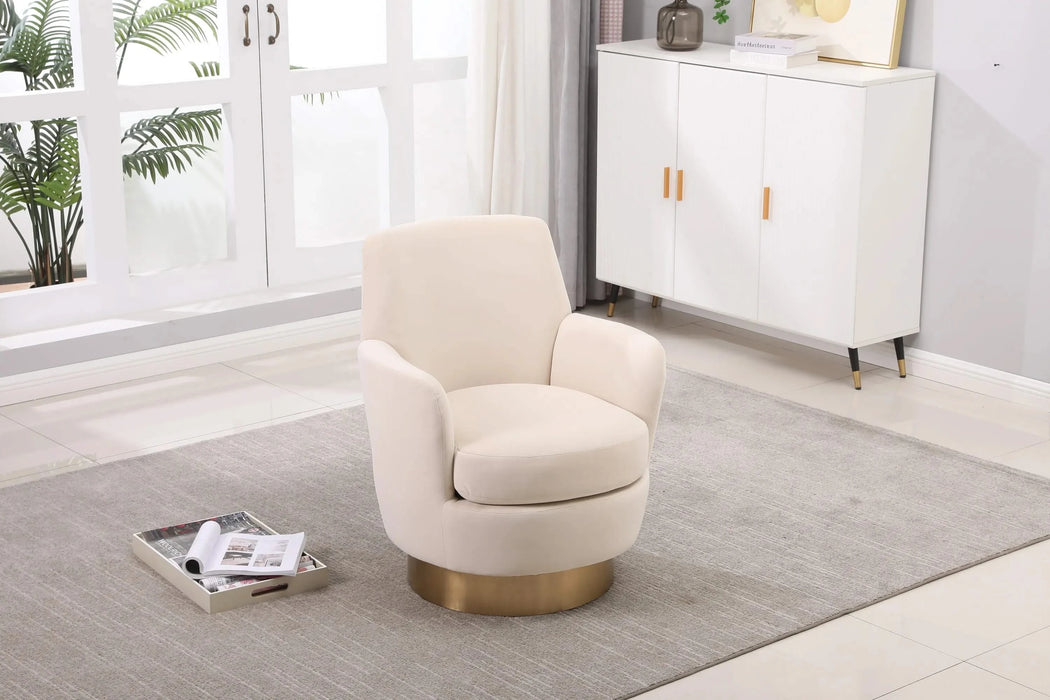 Velvet Swivel Barrel Chair, Swivel Accent Chairs Armchair for Living Room, Reading Chairs for Bedroom Comfy, Round Barrel Chairs with Gold Stainless Steel Base (Beige) Default -DTYStore