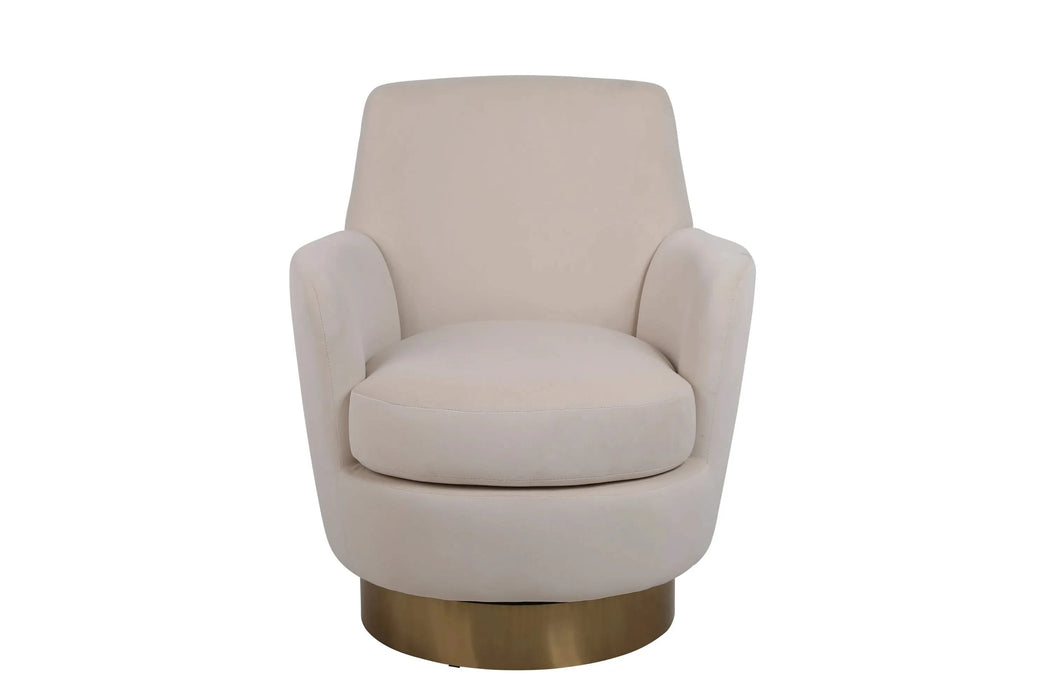 Velvet Swivel Barrel Chair, Swivel Accent Chairs Armchair for Living Room, Reading Chairs for Bedroom Comfy, Round Barrel Chairs with Gold Stainless Steel Base (Beige) Default -DTYStore