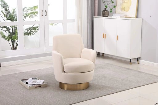 Velvet Swivel Barrel Chair, Swivel Accent Chairs Armchair for Living Room, Reading Chairs for Bedroom Comfy, Round Barrel Chairs with Gold Stainless Steel Base (Beige) Default -DTYStore