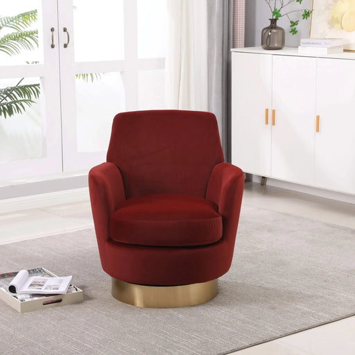 Velvet Swivel Barrel Chair, Swivel Accent Chairs Armchair for Living Room, Reading Chairs for Bedroom Comfy, Round Barrel Chairs with Gold Stainless Steel Base (Brownish red) Default -DTYStore