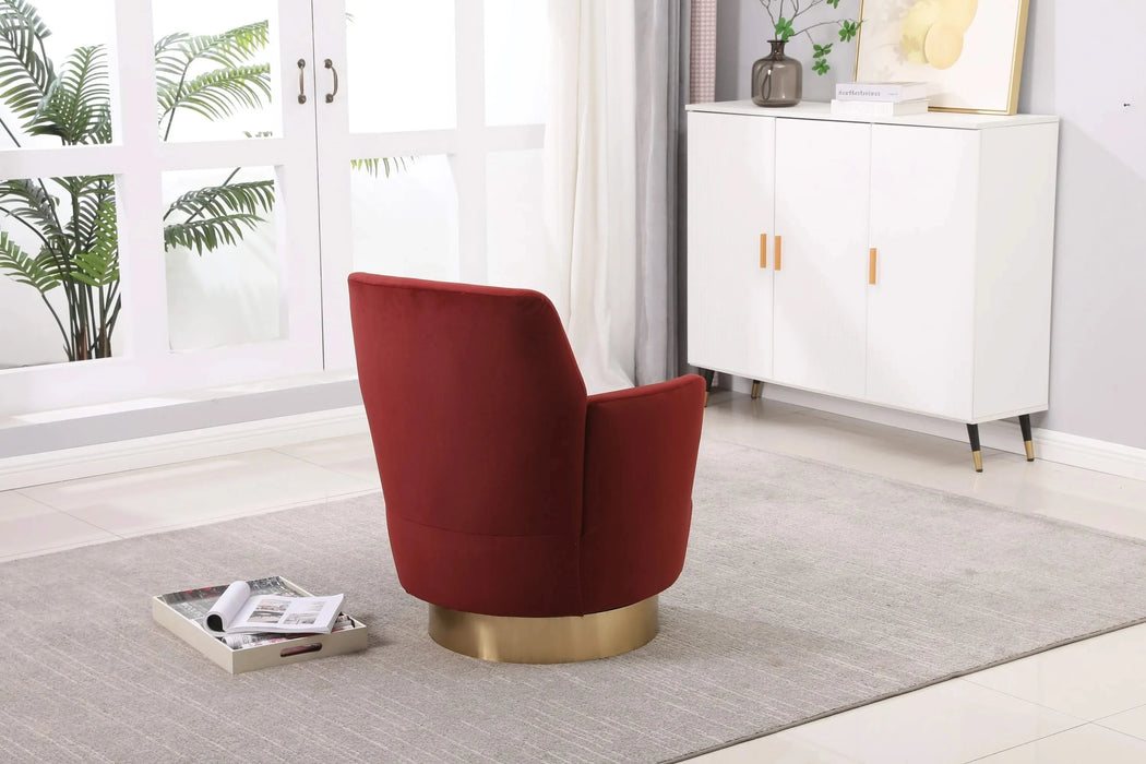 Velvet Swivel Barrel Chair, Swivel Accent Chairs Armchair for Living Room, Reading Chairs for Bedroom Comfy, Round Barrel Chairs with Gold Stainless Steel Base (Brownish red) Default -DTYStore