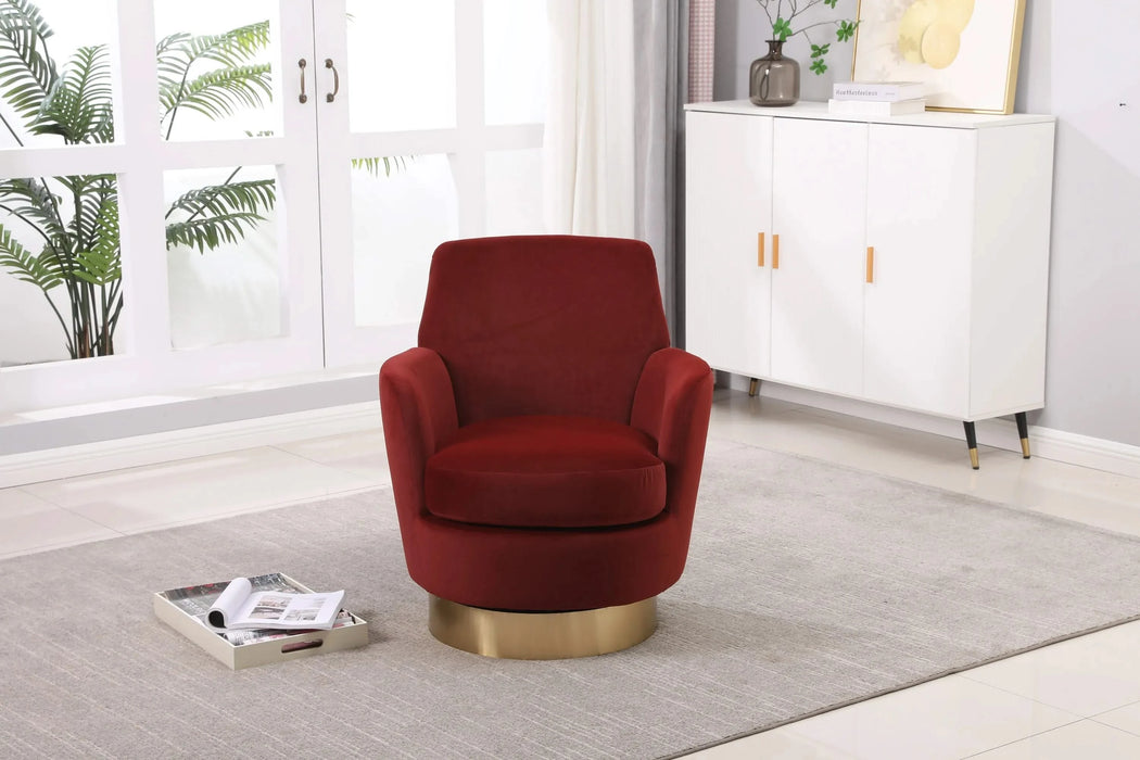 Velvet Swivel Barrel Chair, Swivel Accent Chairs Armchair for Living Room, Reading Chairs for Bedroom Comfy, Round Barrel Chairs with Gold Stainless Steel Base (Brownish red) Default -DTYStore