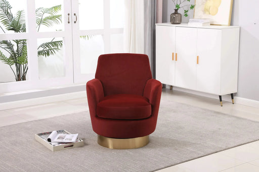 Velvet Swivel Barrel Chair, Swivel Accent Chairs Armchair for Living Room, Reading Chairs for Bedroom Comfy, Round Barrel Chairs with Gold Stainless Steel Base (Brownish red) Default -DTYStore
