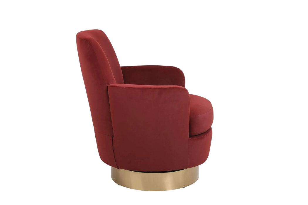 Velvet Swivel Barrel Chair, Swivel Accent Chairs Armchair for Living Room, Reading Chairs for Bedroom Comfy, Round Barrel Chairs with Gold Stainless Steel Base (Brownish red) Default -DTYStore