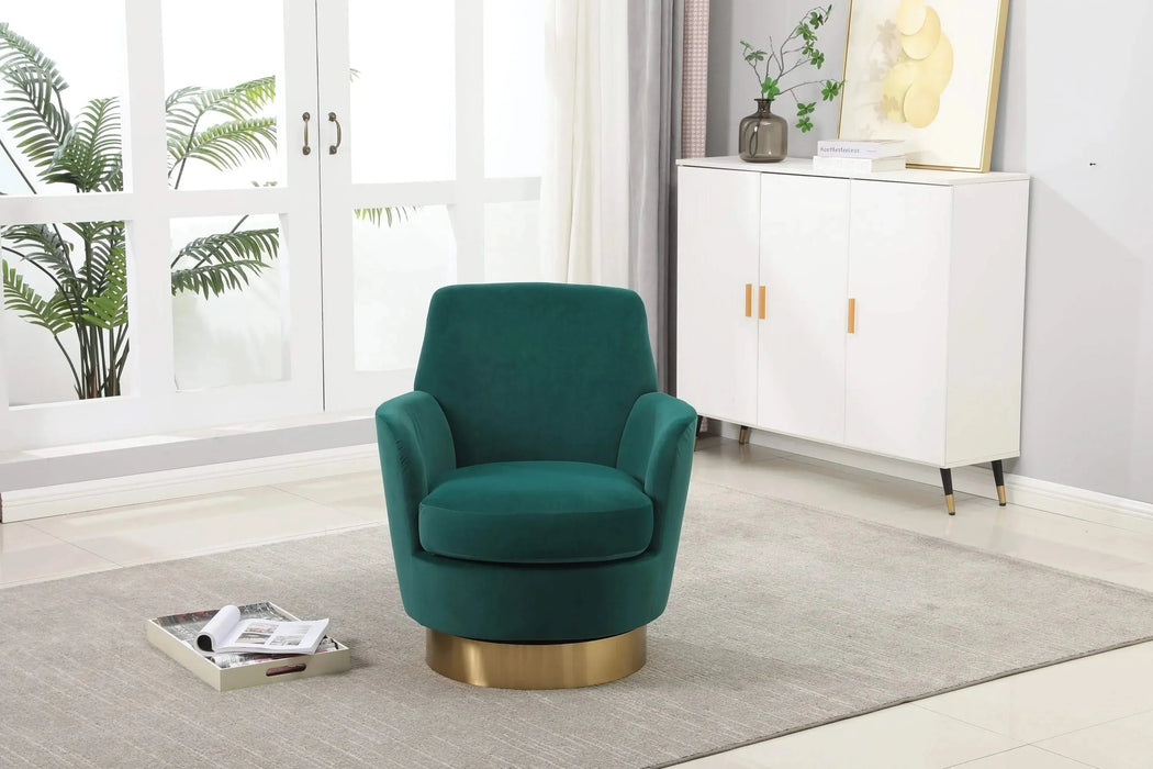 Velvet Swivel Barrel Chair, Swivel Accent Chairs Armchair for Living Room, Reading Chairs for Bedroom Comfy, Round Barrel Chairs with Gold Stainless Steel Base (Emerald) Default -DTYStore