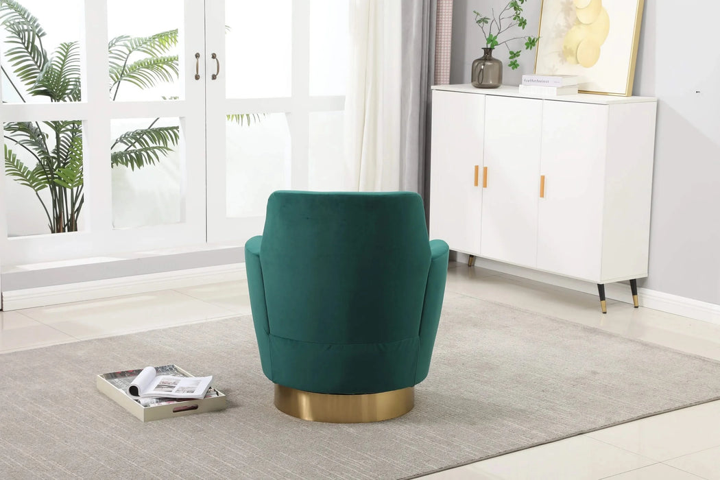 Velvet Swivel Barrel Chair, Swivel Accent Chairs Armchair for Living Room, Reading Chairs for Bedroom Comfy, Round Barrel Chairs with Gold Stainless Steel Base (Emerald) Default -DTYStore