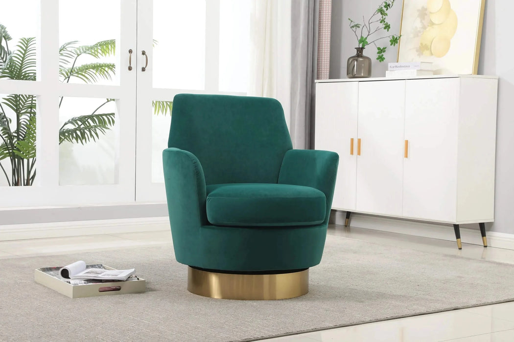 Velvet Swivel Barrel Chair, Swivel Accent Chairs Armchair for Living Room, Reading Chairs for Bedroom Comfy, Round Barrel Chairs with Gold Stainless Steel Base (Emerald) Default -DTYStore