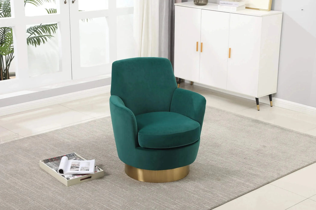 Velvet Swivel Barrel Chair, Swivel Accent Chairs Armchair for Living Room, Reading Chairs for Bedroom Comfy, Round Barrel Chairs with Gold Stainless Steel Base (Emerald) Default -DTYStore