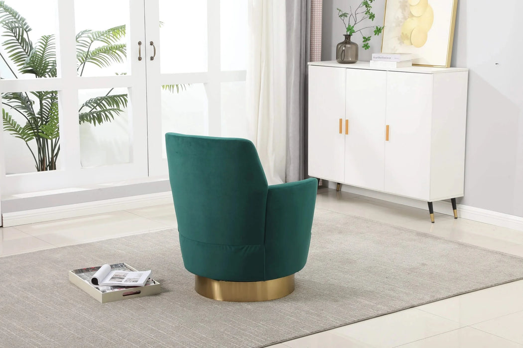 Velvet Swivel Barrel Chair, Swivel Accent Chairs Armchair for Living Room, Reading Chairs for Bedroom Comfy, Round Barrel Chairs with Gold Stainless Steel Base (Emerald) Default -DTYStore