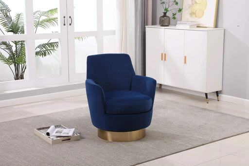 Velvet Swivel Barrel Chair, Swivel Accent Chairs Armchair for Living Room, Reading Chairs for Bedroom Comfy, Round Barrel Chairs with Gold Stainless Steel Base (Navy) Default -DTYStore