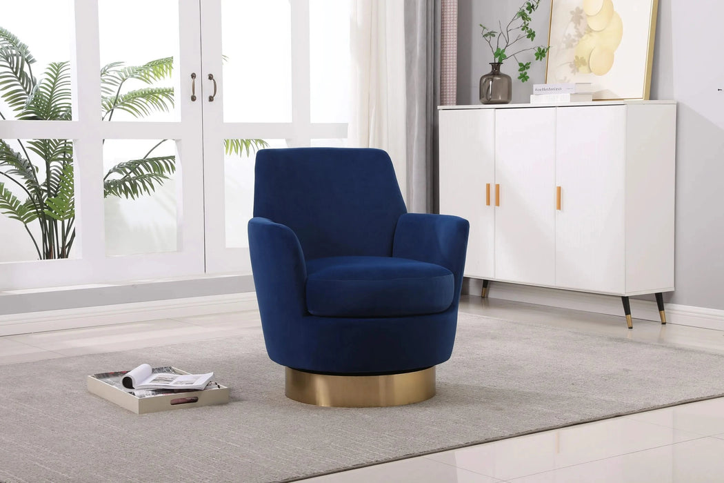 Velvet Swivel Barrel Chair, Swivel Accent Chairs Armchair for Living Room, Reading Chairs for Bedroom Comfy, Round Barrel Chairs with Gold Stainless Steel Base (Navy) Default -DTYStore