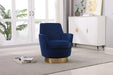 Velvet Swivel Barrel Chair, Swivel Accent Chairs Armchair for Living Room, Reading Chairs for Bedroom Comfy, Round Barrel Chairs with Gold Stainless Steel Base (Navy) Default -DTYStore