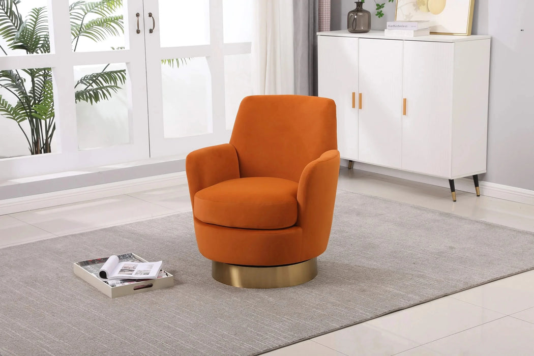 Velvet Swivel Barrel Chair, Swivel Accent Chairs Armchair for Living Room, Reading Chairs for Bedroom Comfy, Round Barrel Chairs with Gold Stainless Steel Base (Orange) Default -DTYStore