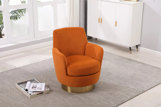 Velvet Swivel Barrel Chair, Swivel Accent Chairs Armchair for Living Room, Reading Chairs for Bedroom Comfy, Round Barrel Chairs with Gold Stainless Steel Base (Orange) Default -DTYStore