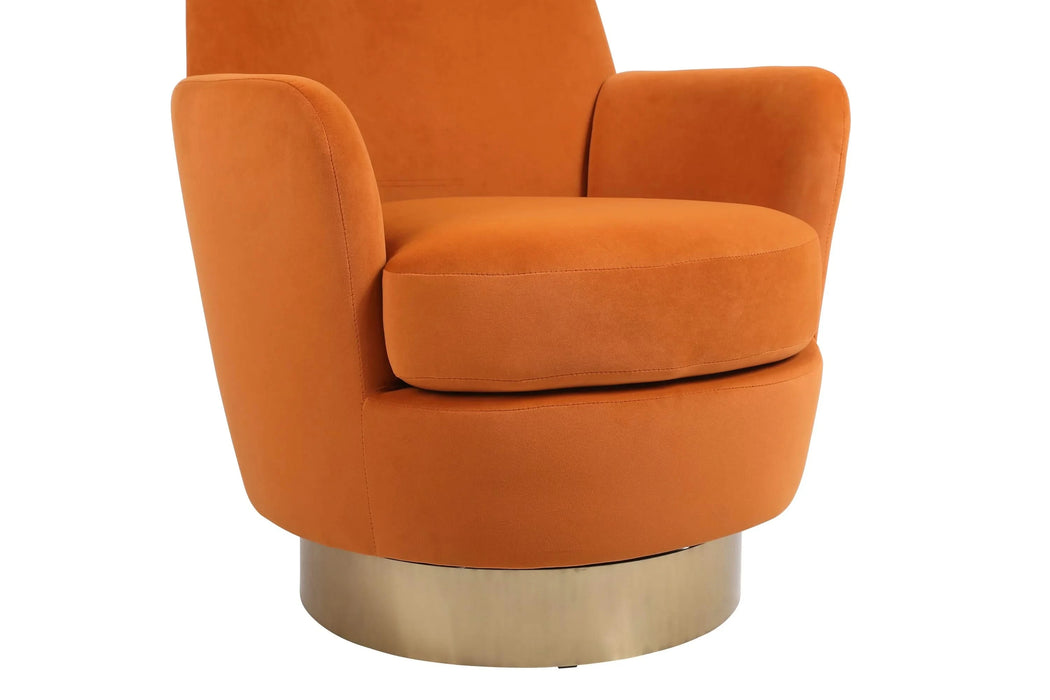 Velvet Swivel Barrel Chair, Swivel Accent Chairs Armchair for Living Room, Reading Chairs for Bedroom Comfy, Round Barrel Chairs with Gold Stainless Steel Base (Orange) Default -DTYStore