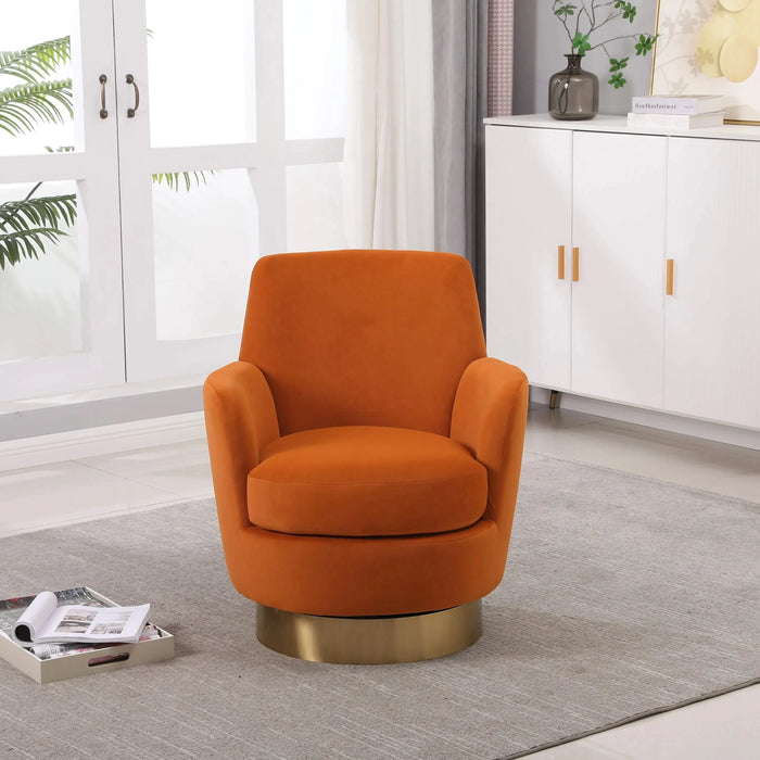 Velvet Swivel Barrel Chair, Swivel Accent Chairs Armchair for Living Room, Reading Chairs for Bedroom Comfy, Round Barrel Chairs with Gold Stainless Steel Base (Orange) Default -DTYStore