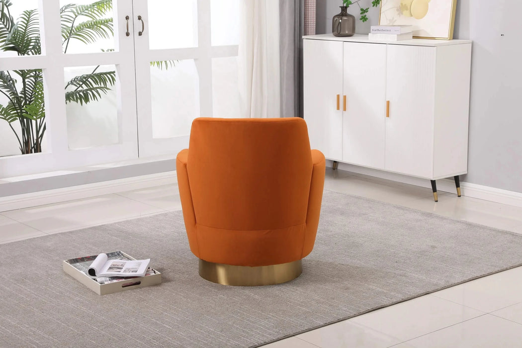 Velvet Swivel Barrel Chair, Swivel Accent Chairs Armchair for Living Room, Reading Chairs for Bedroom Comfy, Round Barrel Chairs with Gold Stainless Steel Base (Orange) Default -DTYStore