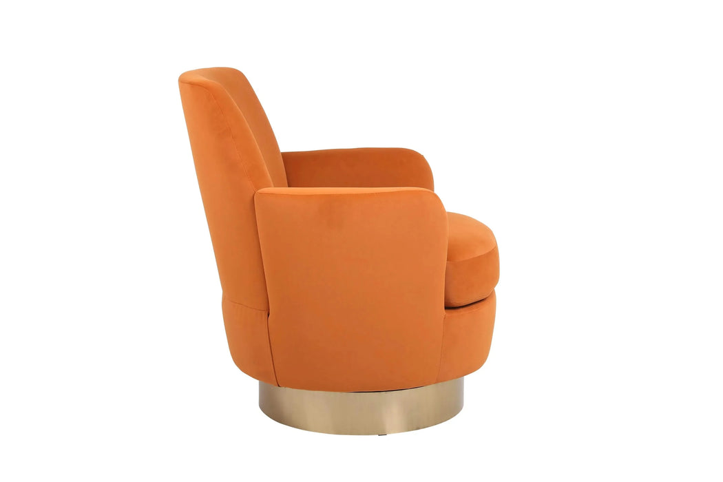 Velvet Swivel Barrel Chair, Swivel Accent Chairs Armchair for Living Room, Reading Chairs for Bedroom Comfy, Round Barrel Chairs with Gold Stainless Steel Base (Orange) Default -DTYStore