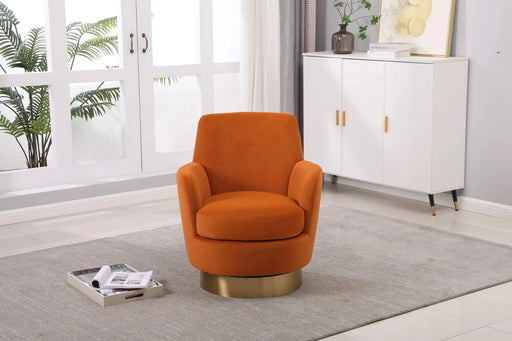 Velvet Swivel Barrel Chair, Swivel Accent Chairs Armchair for Living Room, Reading Chairs for Bedroom Comfy, Round Barrel Chairs with Gold Stainless Steel Base (Orange) Default -DTYStore