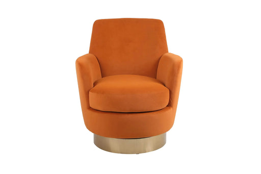 Velvet Swivel Barrel Chair, Swivel Accent Chairs Armchair for Living Room, Reading Chairs for Bedroom Comfy, Round Barrel Chairs with Gold Stainless Steel Base (Orange) Default -DTYStore