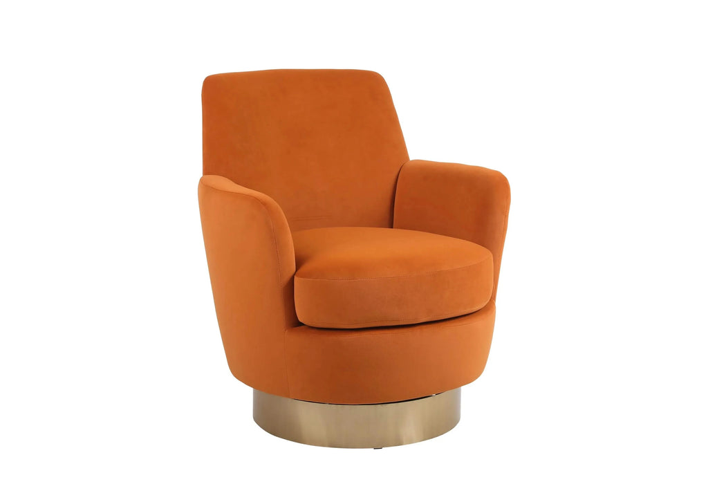 Velvet Swivel Barrel Chair, Swivel Accent Chairs Armchair for Living Room, Reading Chairs for Bedroom Comfy, Round Barrel Chairs with Gold Stainless Steel Base (Orange) Default -DTYStore