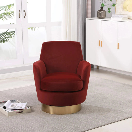 Velvet Swivel Barrel Chair, Swivel Accent Chairs Armchair for Living Room, Reading Chairs for Bedroom Comfy, Round Barrel Chairs with Gold Stainless Steel Base-DTYStore