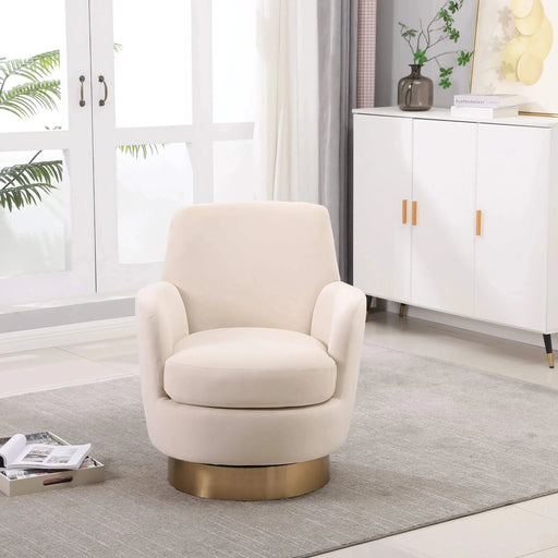Velvet Swivel Barrel Chair, Swivel Accent Chairs Armchair for Living Room, Reading Chairs for Bedroom Comfy, Round Barrel Chairs with Gold Stainless Steel Base-DTYStore