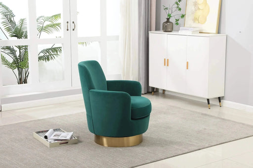 Velvet Swivel Barrel Chair, Swivel Accent Chairs Armchair for Living Room, Reading Chairs for Bedroom Comfy, Round Barrel Chairs with Gold Stainless Steel Base-DTYStore