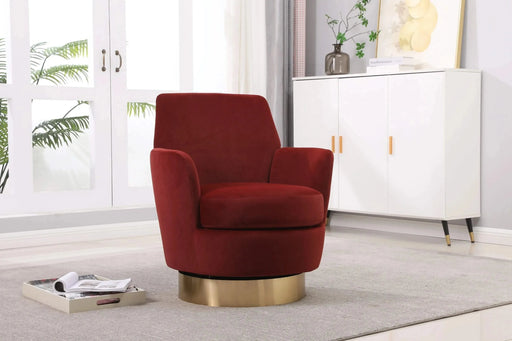 Velvet Swivel Barrel Chair, Swivel Accent Chairs Armchair for Living Room, Reading Chairs for Bedroom Comfy, Round Barrel Chairs with Gold Stainless Steel Base-DTYStore