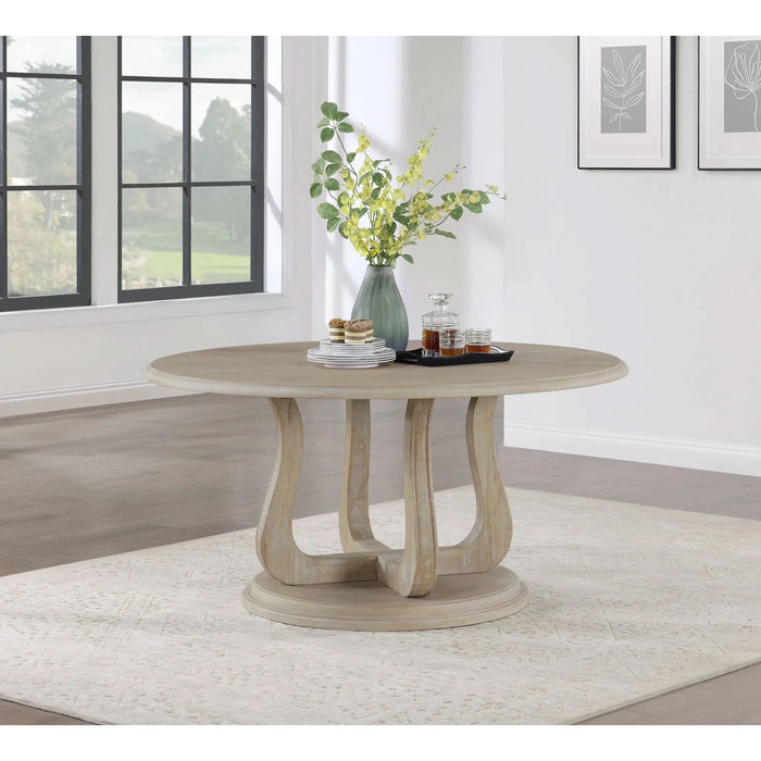 Verdugo White Washed Round Dining Table with Pedestal Base Default -DTYStore