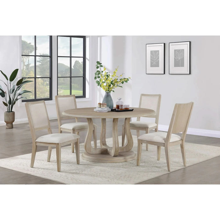 Verdugo White Washed Round Dining Table with Pedestal Base Default -DTYStore