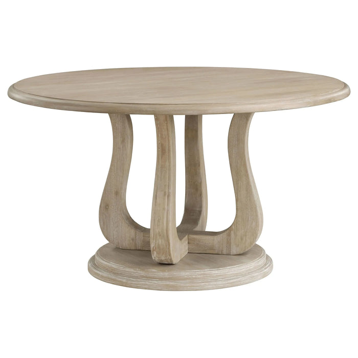 Verdugo White Washed Round Dining Table with Pedestal Base Default -DTYStore