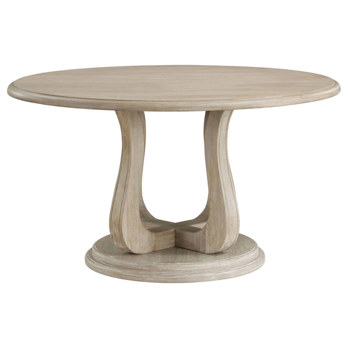 Verdugo White Washed Round Dining Table with Pedestal Base Default -DTYStore
