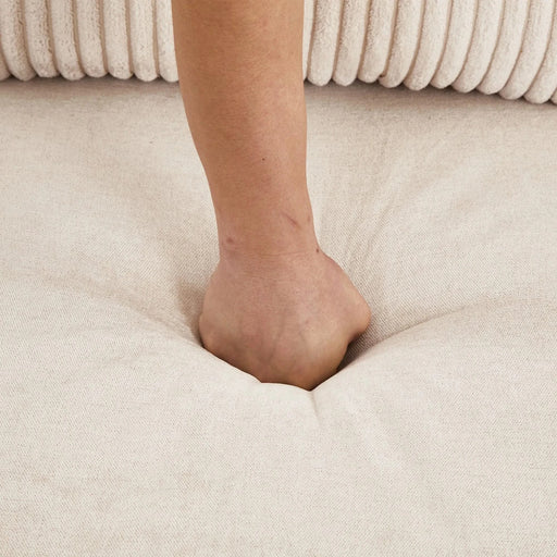 Versatile 111.8' Sectional Sofa Pull-out Bed with Storage, USB Ports, and Cup Holders, Beige Corduroy and Chenille Default -DTYStore