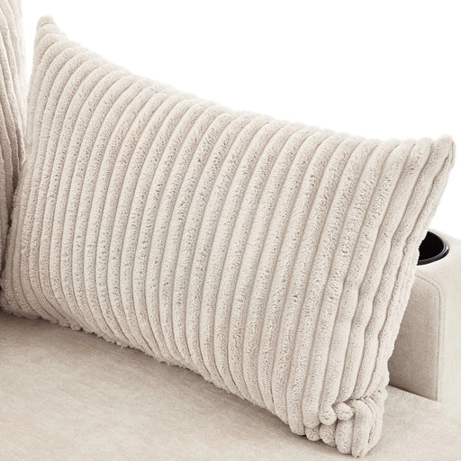 Versatile 111.8' Sectional Sofa Pull-out Bed with Storage, USB Ports, and Cup Holders, Beige Corduroy and Chenille Default -DTYStore