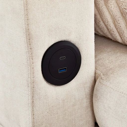 Versatile 111.8' Sectional Sofa Pull-out Bed with Storage, USB Ports, and Cup Holders, Beige Corduroy and Chenille Default -DTYStore