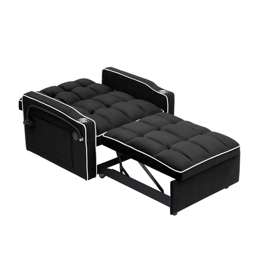 Versatile foldable sofa bed, 3-length modern velvet pull-out with adjustable back & USB Black 70.86 in. -DTYStore
