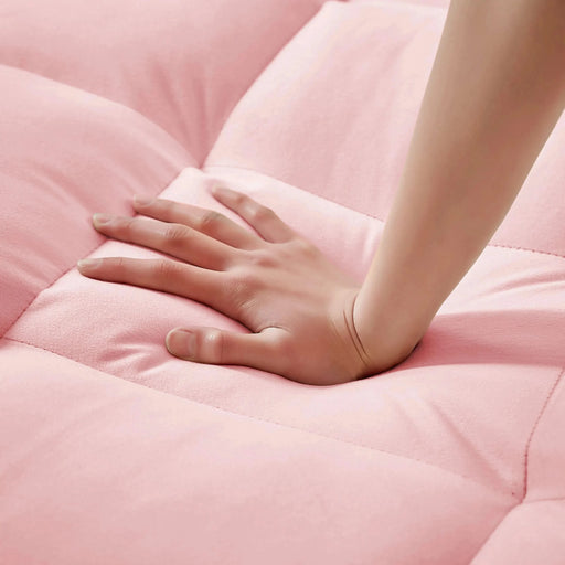 Versatile foldable sofa bed, 3-length modern velvet pull-out with adjustable back & USB Pink 54.72 in. -DTYStore