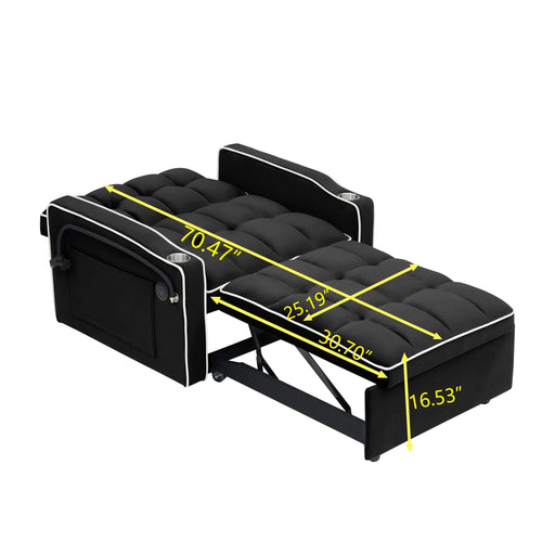 Versatile foldable sofa bed, 3-length modern velvet pull-out with adjustable back & USB Black 70.86 in. -DTYStore