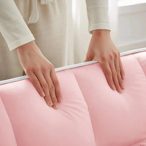 Versatile foldable sofa bed, 3-length modern velvet pull-out with adjustable back & USB Pink 54.72 in. -DTYStore
