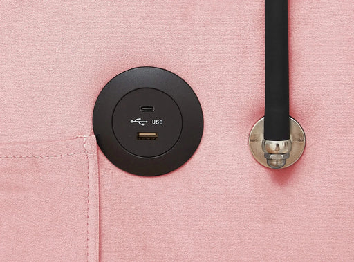 Versatile foldable sofa bed, 3-length modern velvet pull-out with adjustable back & USB Pink 54.72 in. -DTYStore