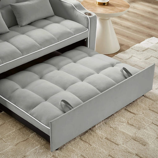 Versatile foldable sofa bed, 3-length modern velvet pull-out with adjustable back & USB Gray 54.72 in. -DTYStore