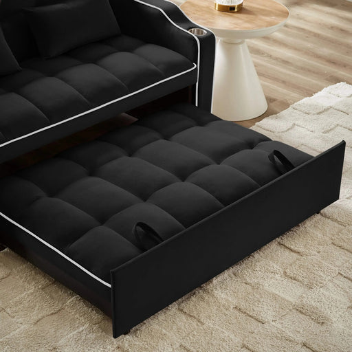 Versatile foldable sofa bed, 3-length modern velvet pull-out with adjustable back & USB Black 54.72 in. -DTYStore