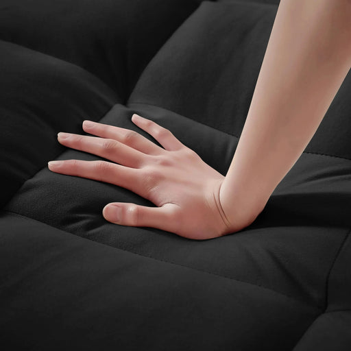 Versatile foldable sofa bed, 3-length modern velvet pull-out with adjustable back & USB Black 54.72 in. -DTYStore